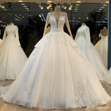 Long Sleeves Lace Applique Vintage Wedding Dresses Ball Gown Bridal Dress