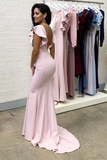 Floor Length Mermaid Jewel Pink Bridesmaid Dresses