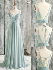 Sheath Sage Green Chiffon Bridesmaid Dresses lace V Neck Wedding Guest Dress