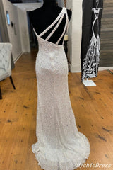 Sequins Prom Dresses 2024 One Shoulder Long Evening Dresses with Split