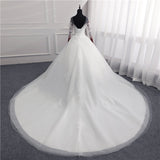 Sexy Open Back Lace Ball Gown Wedding Dresses Appliques Sleeves