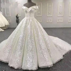 Gorgeous 2024 Sequin Wedding Dresses White A Line Off the Shoulder Bridal Gown