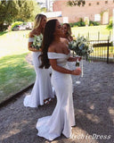 Cheap White Wedding Guest Dresses Off the Shoulder Mermaid Bridesmaid Dress