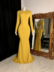 Winter Wedding Guest Dresses Long Sleeves High Neck Yellow Prom Dresses