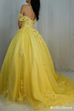 Yellow Lace Prom Dresses Tulle Appliques Long Party Dresses UK